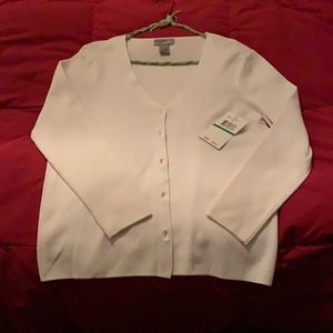 White V neck button down sweater new.